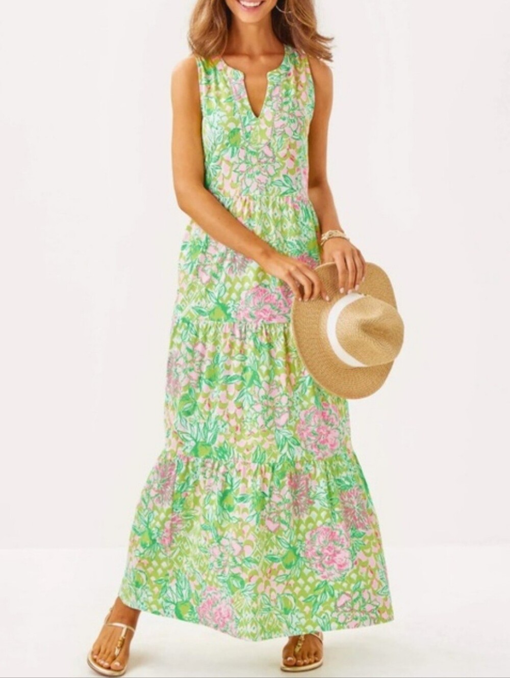 Lilly Pulitzer Sydnee Fauna Green Lime Feeling Good Maxi Dress